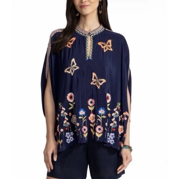 Johnny Was Sweaters - Johnny Was Imogen Poncho Nuria Embroidered Silk - Women's Size Xl - NWT $328